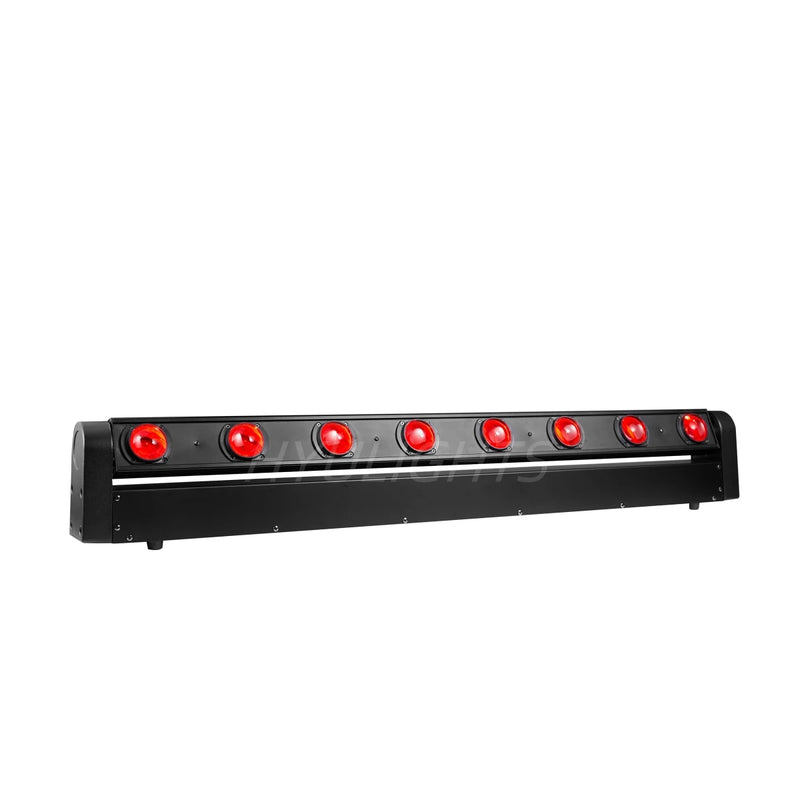 Barre LED DMX 8 faisceaux, lot de 2 – vue de face de la barre aux 8 LED rouges