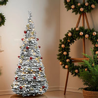 Sapin lumineux pliant floqué neige, pré-décoré, 120 à 210 cm