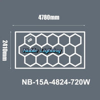 Plafonnier LED hexagonal – schéma du format 15 hexagones avec bordure, 478 x 241 cm