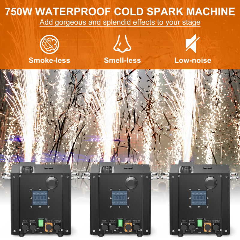 Lot de 2 machines à étincelles froides 750 W IP23, flight case