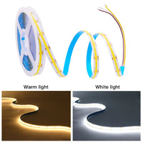 Ruban LED COB 5 m – ruban COB CCT allumé en blanc chaud et en blanc froid