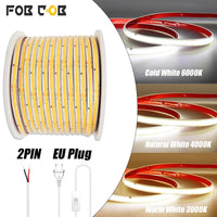 Ruban LED COB 220 V – rouleau, câble à deux fils, prise européenne et trois teintes