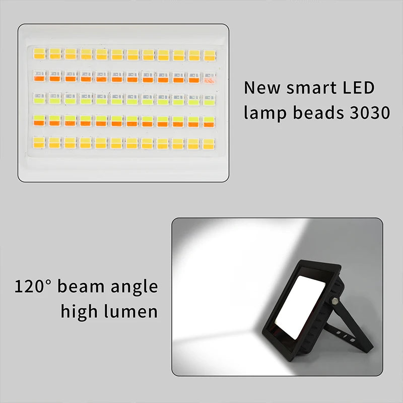 Projecteur LED extérieur connecté Wi-Fi, RGB et blanc, 30 à 100 W