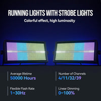 Lot de 4 stroboscopes LED RGB 200 W, 864 LED et 96 LED blanches, DMX