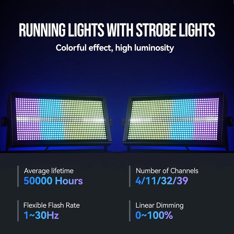 Lot de 4 stroboscopes LED RGB 200 W, 864 LED et 96 LED blanches, DMX