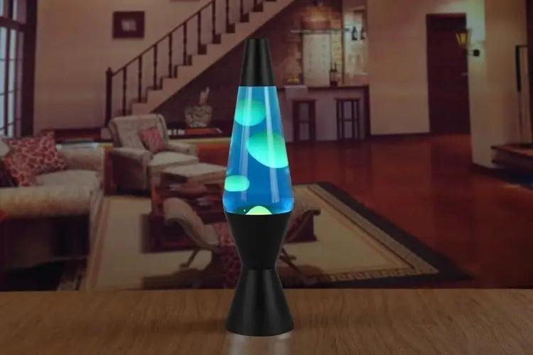 Lampe à lave 36 cm – version bleue, base noire