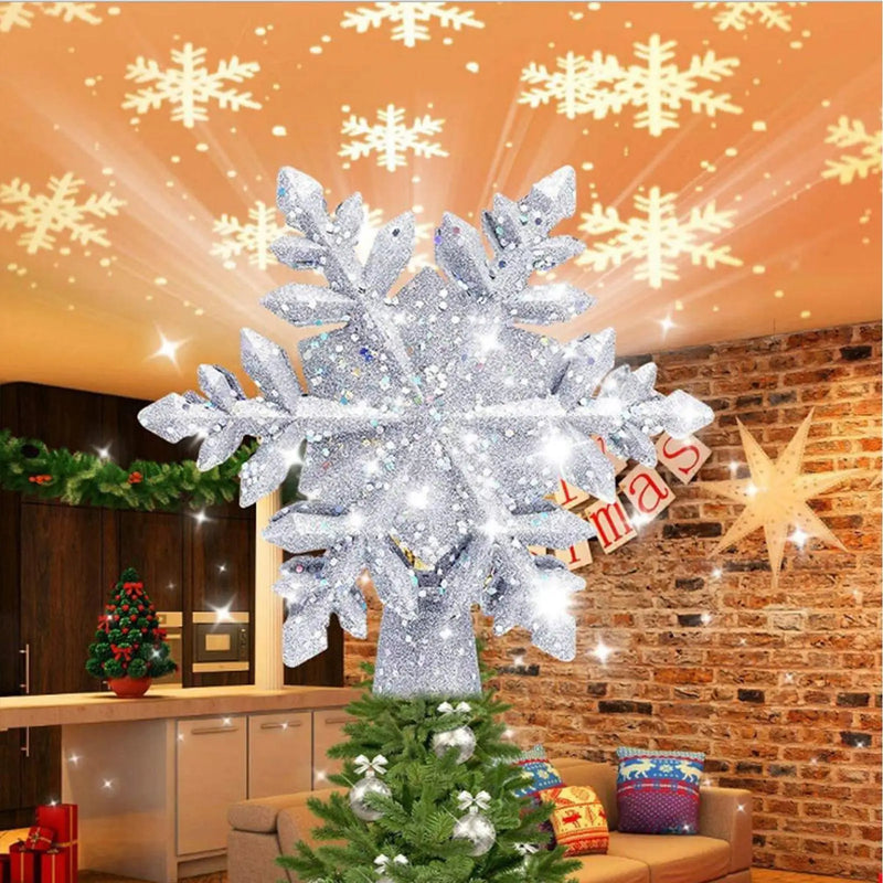 Cimier de sapin lumineux projecteur de flocons – cimier de sapin étoile dorée avec projection de flocons au plafond