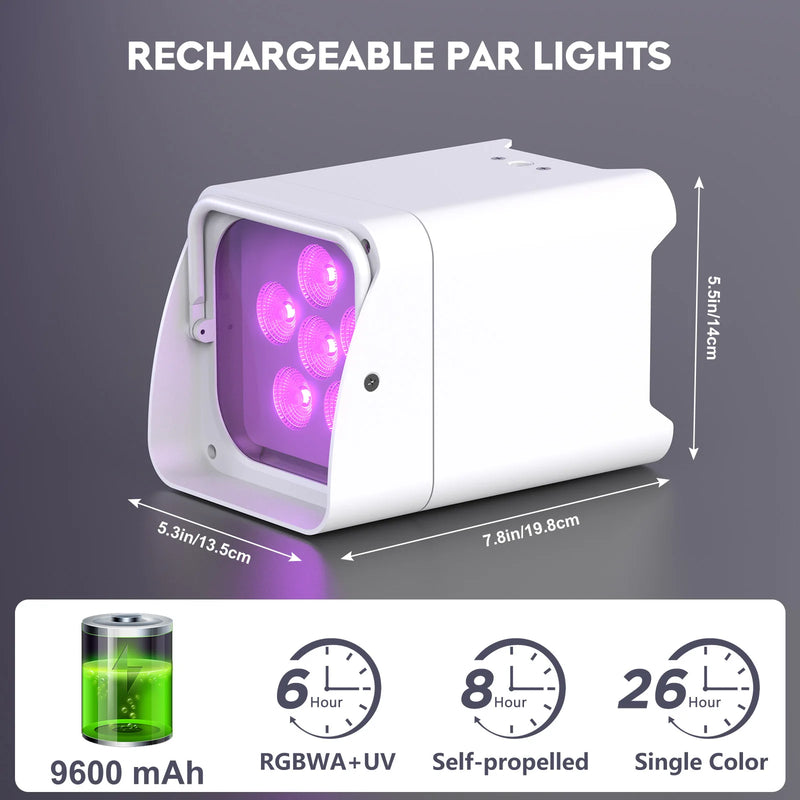Uplight sans fil batterie 9600 mAh RGBWA UV DMX – dimensions et autonomie de la batterie de 9600 mAh