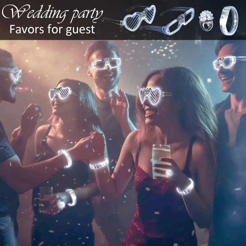 Lots de lunettes, bracelets et bagues lumineux LED blancs pour mariage, de 20 à 50 pièces