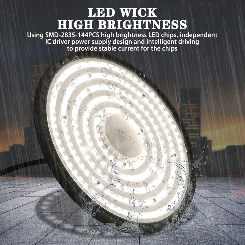 Cloche LED industrielle UFO 100 ou 150 W, IP65, 6000 K
