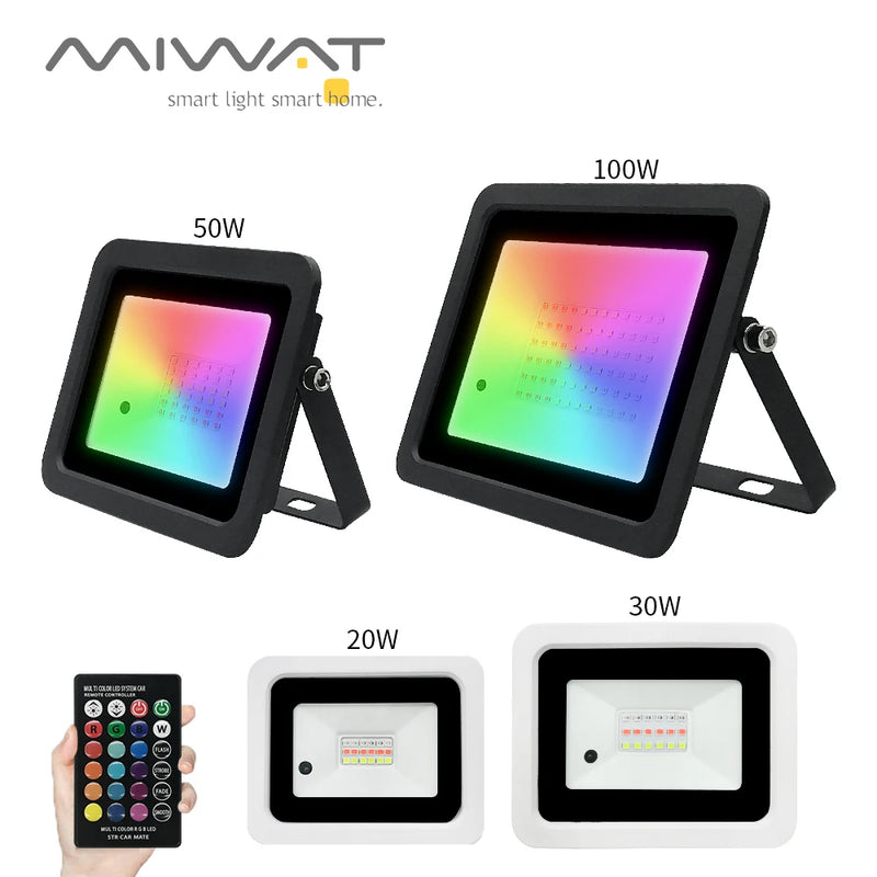 Projecteur RGB IP68 – tailles 20, 30, 50 et 100 W, coques noire et blanche, télécommande