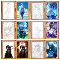 Cadre lumineux Naruto – collage de motifs : dessin au trait puis illustration en couleurs