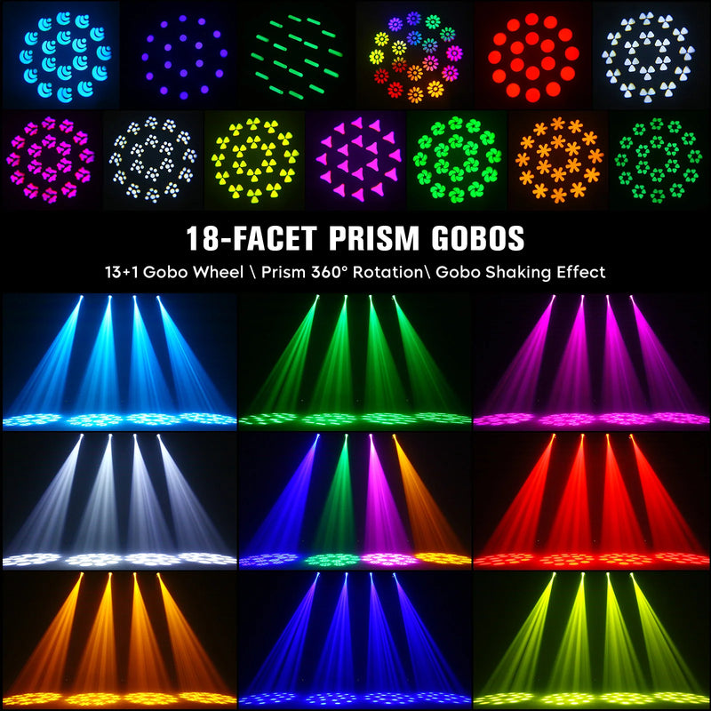 Lyre LED beam 150 W, faisceau de 4°, 14 gobos, prisme 18 facettes