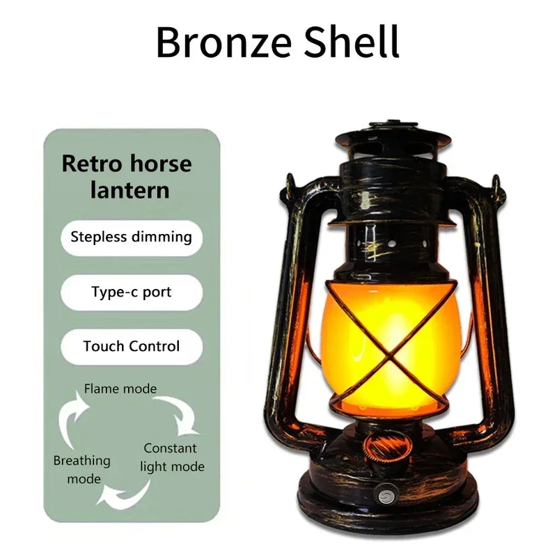Lanterne LED rechargeable vintage, effet flamme, 3 modes, USB-C, 25 cm