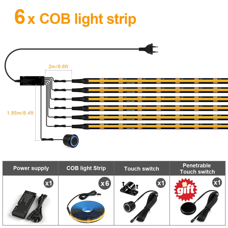 Ruban LED tasseau bois noir – kit avec six rubans, alimentation et interrupteur tactile