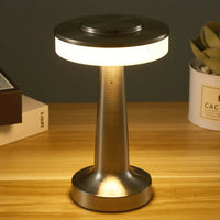 Lampe de table sans fil à pied évasé – version à tête en disque, argenté