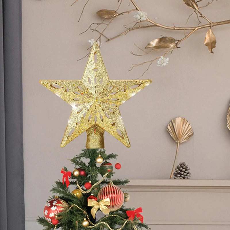 Cimier de sapin lumineux projecteur de flocons – cimier de sapin flocon doré projetant des flocons sur le plafond