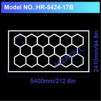 Plafonnier hexagonal LED – modèle de 17 hexagones avec cadre, 540 x 241 cm