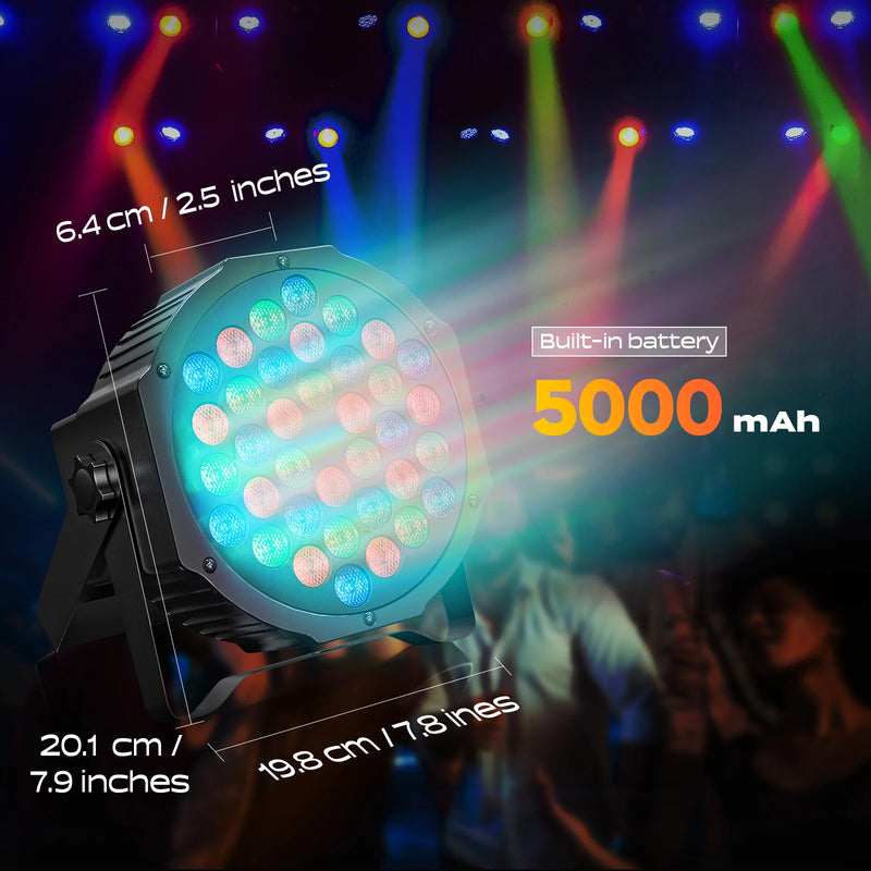 Projecteur PAR LED sur batterie, lot de 4, 36 LED RGB et télécommande