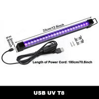 Barre lumière noire LED UV USB, lot de 2, tubes T8 33 cm ou T5 29 cm