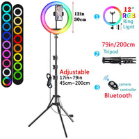 Ring light RGB 30 cm sur trépied de 45 à 200 cm