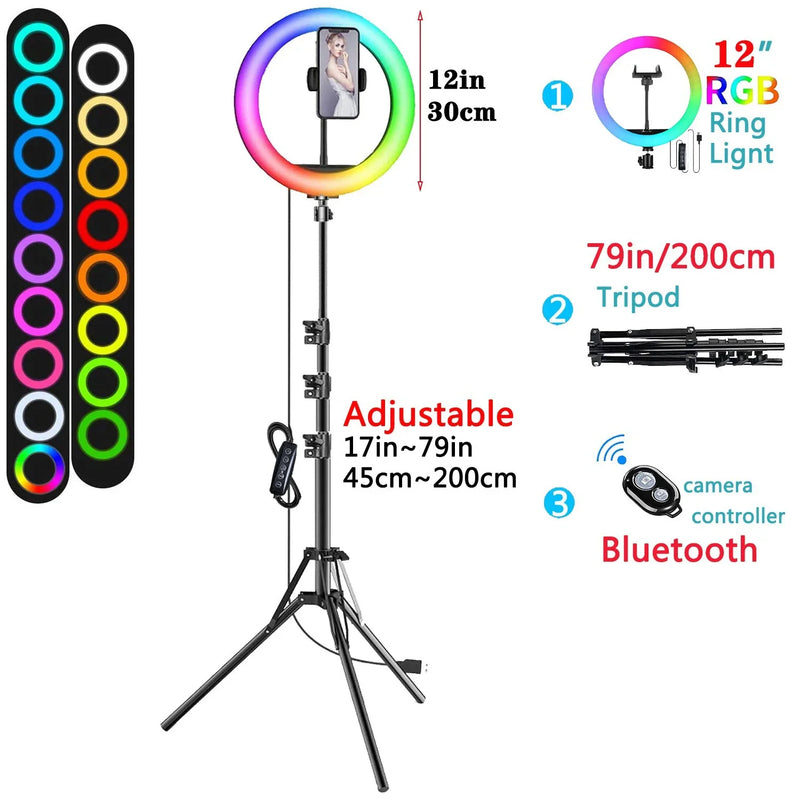 Ring light RGB 30 cm sur trépied de 45 à 200 cm
