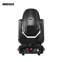Lyre beam 275 W – vue de face avec les connecteurs DMX et d'alimentation du socle
