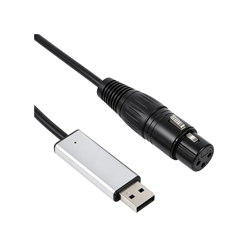 Câble interface USB vers DMX512 – prise XLR et prise USB, vue de côté