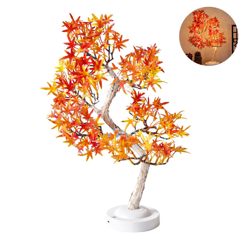Arbre lumineux bonsaï – modèle érable rouge sur socle blanc