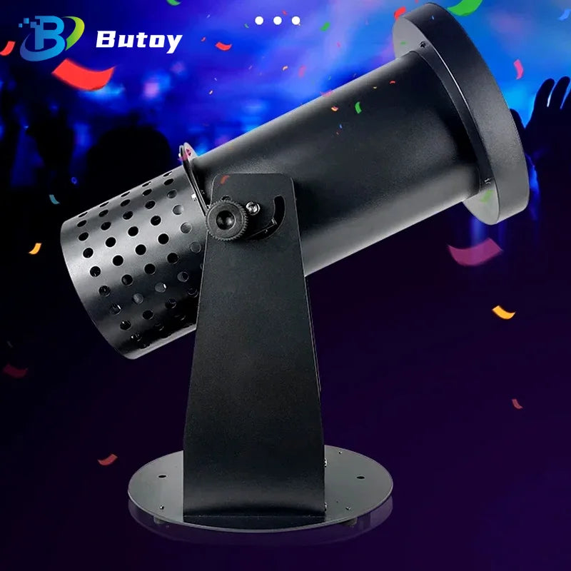 Machine à confettis électrique LED – canon de profil sur son pied