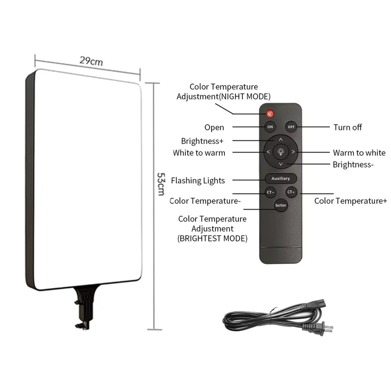 Panneau LED vidéo bicolore 90 W – panneau seul avec télécommande et cordon d'alimentation, sans pied