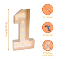 Chiffre lumineux géant 73 cm – chiffre 1 en cadre blanc, hauteur 73 cm, sans pistolet à colle