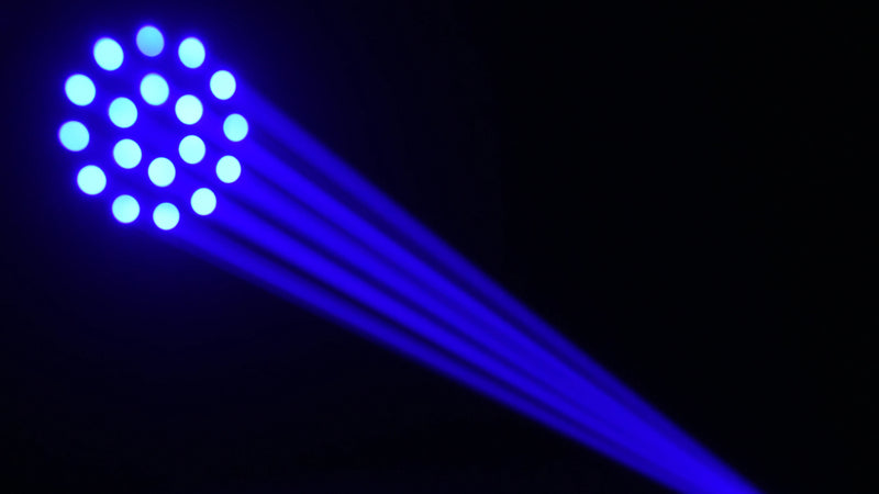Lyres LED beam 200 W – gobo en rosace bleue