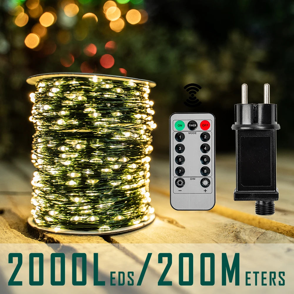 Guirlande lumineuse extérieur fil vert 10 à 200 m, télécommande, IP44