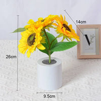 Veilleuse LED tournesol rechargeable USB, 3 fleurs lumineuses en pot, 26 cm