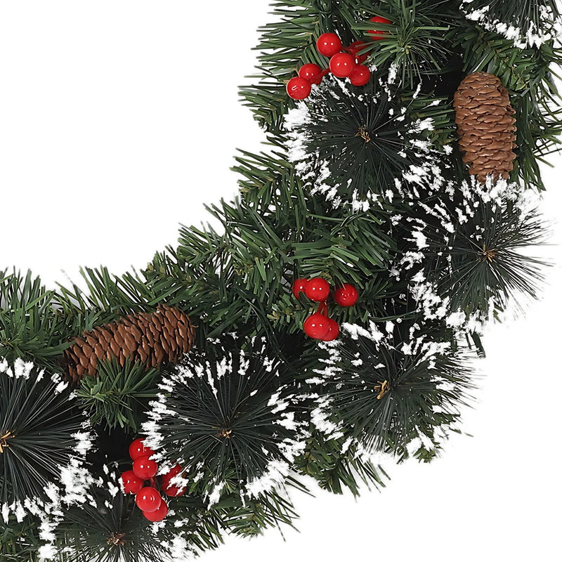 Couronne de Noël lumineuse LED – détail des pommes de pin et des baies