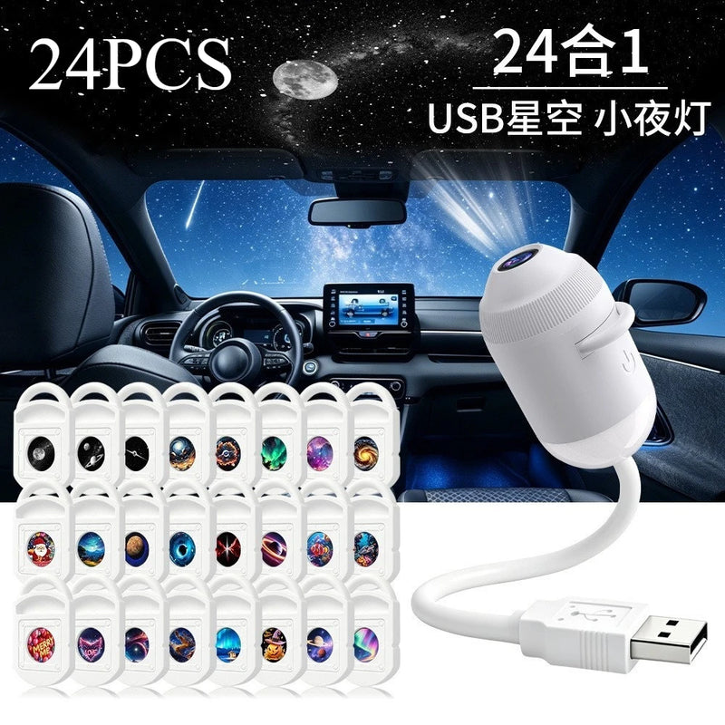 Projecteur ciel étoilé USB sur bras flexible, veilleuse, 1 à 24 films