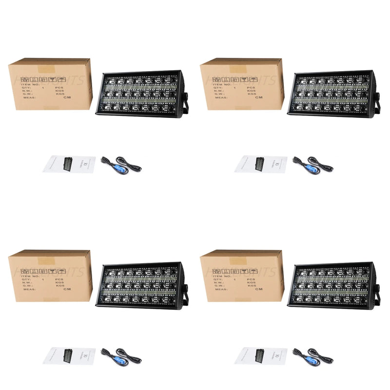 Lot de 4 stroboscopes LED 300 W – appareils, câbles et manuels du colis
