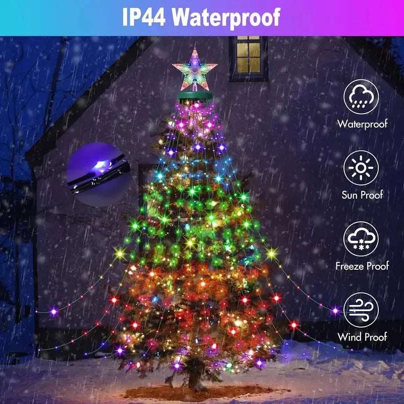 Guirlande sapin lumineuse en cascade RGB, application et télécommande, 1,5 à 2,1 m