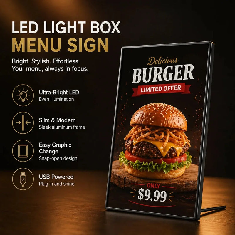 Cadre lumineux LED ultra-fin – menu affiché dans le cadre, avantages du cadre
