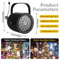 Projecteur LED flocons de neige, motifs de Noël, USB, noir ou blanc