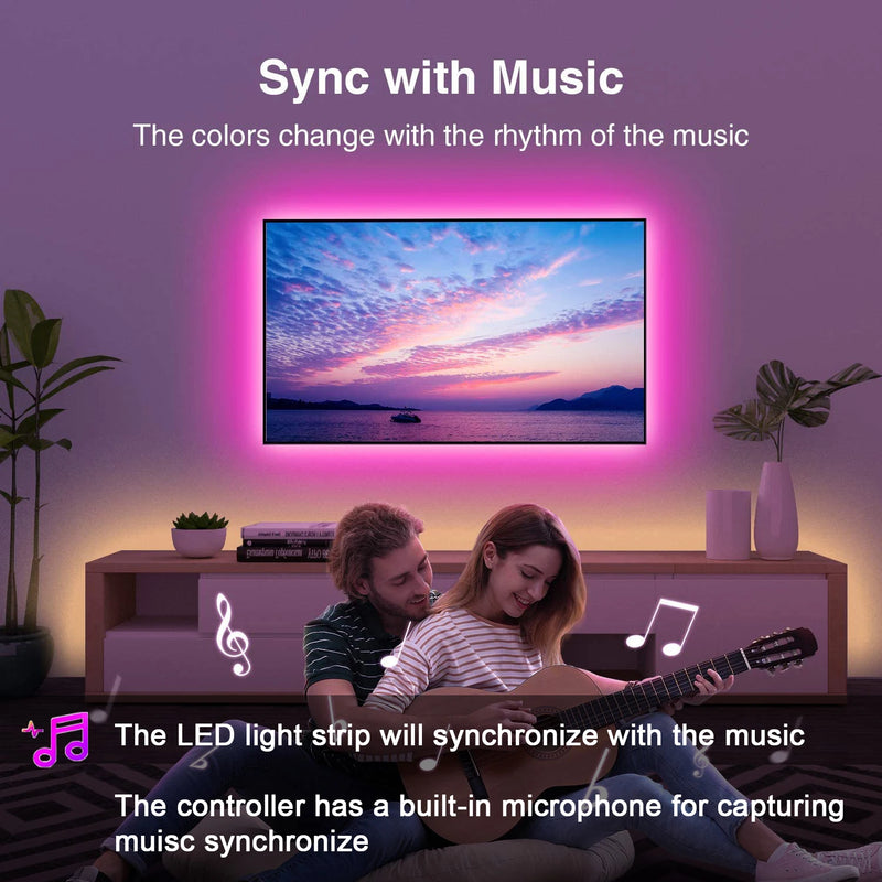 Bande LED RGB USB avec télécommande et application pour TV, 0,5 à 30 m
