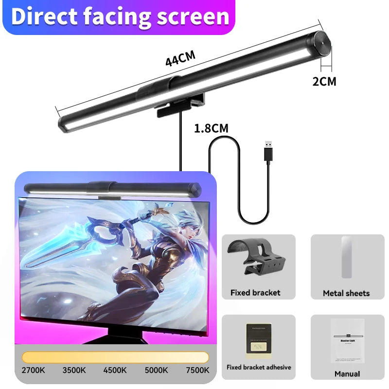 Barre lumineuse écran PC – barre droite de 44 cm sans RGB, cinq températures de blanc
