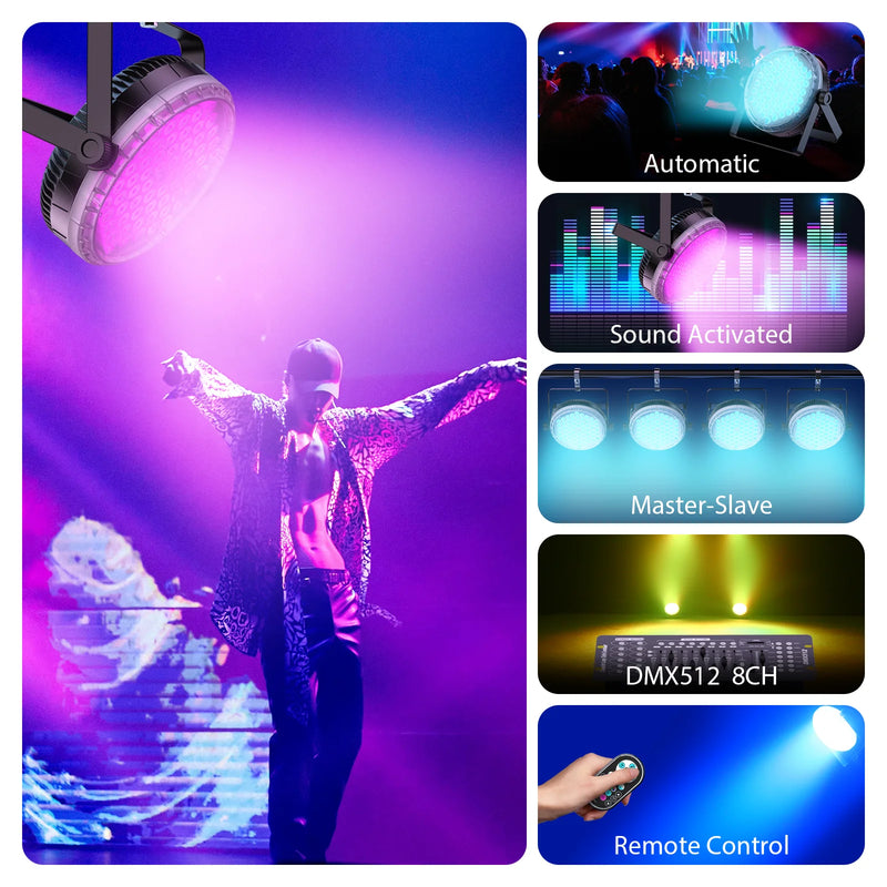 Lot de 4 projecteurs PAR LED plats 60 LED RGBW 120 W, télécommande et DMX