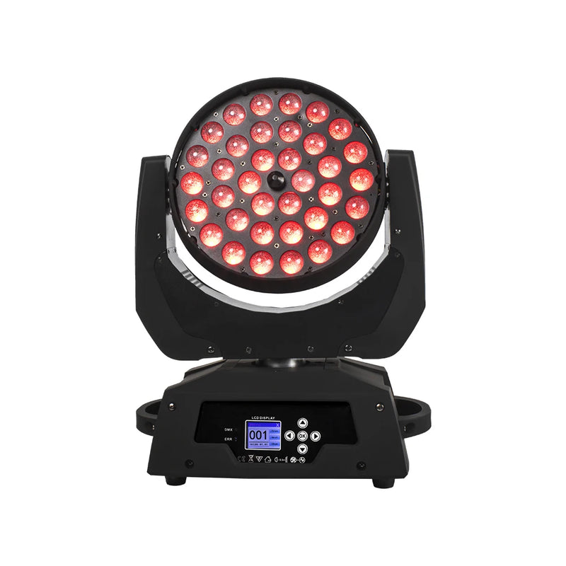 Lyre LED wash 36 x 18 W RGBWA+UV, zoom 15° à 45°, DMX 12 ou 18 canaux