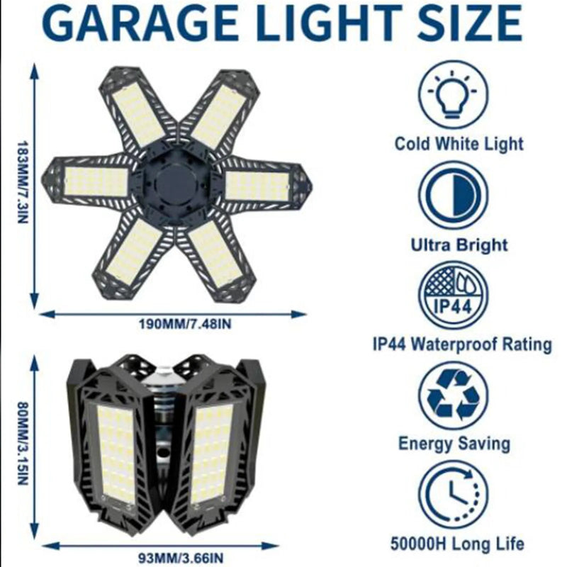 Lampe de garage LED déformable – dimensions de la version à 6 panneaux et caractéristiques