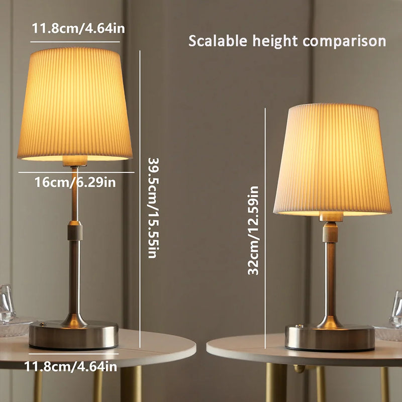 Lampe de table sans fil à abat-jour tissu, pied télescopique, 2000 mAh