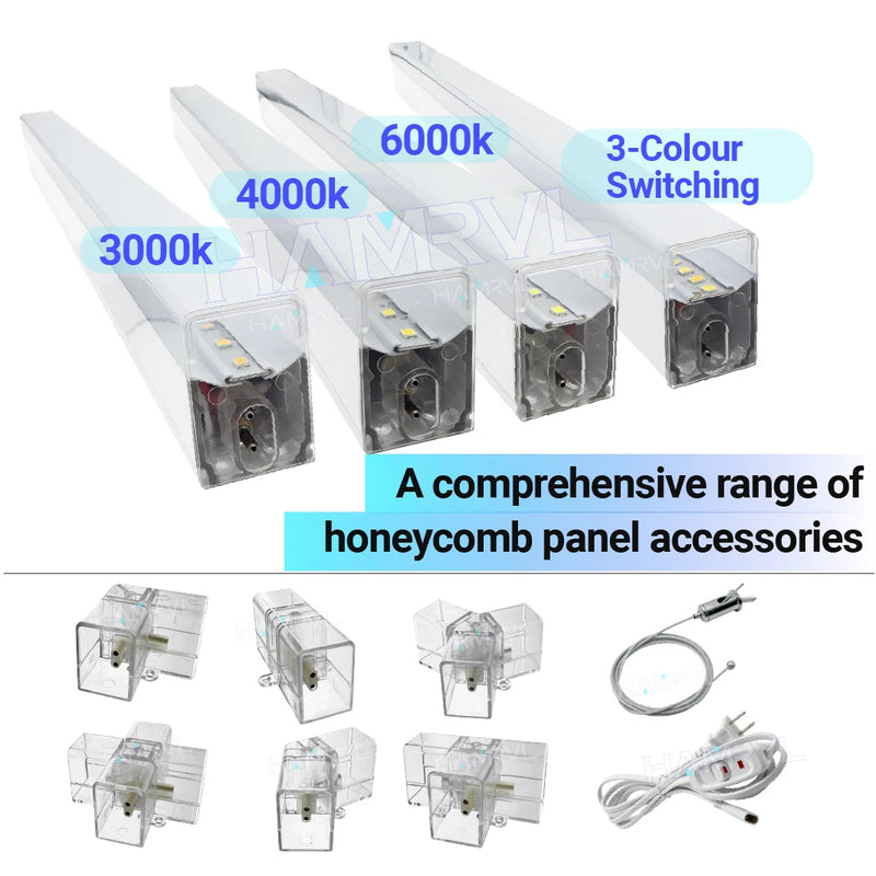 Éclairage hexagonal à la pièce – gamme de tubes LED en 3000, 4000 et 6000 K, tube à 3 couleurs et accessoires