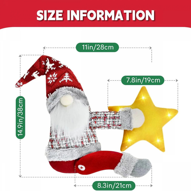 Cimier de sapin lumineux gnome – schéma des dimensions, 38 cm de haut et 28 cm de large