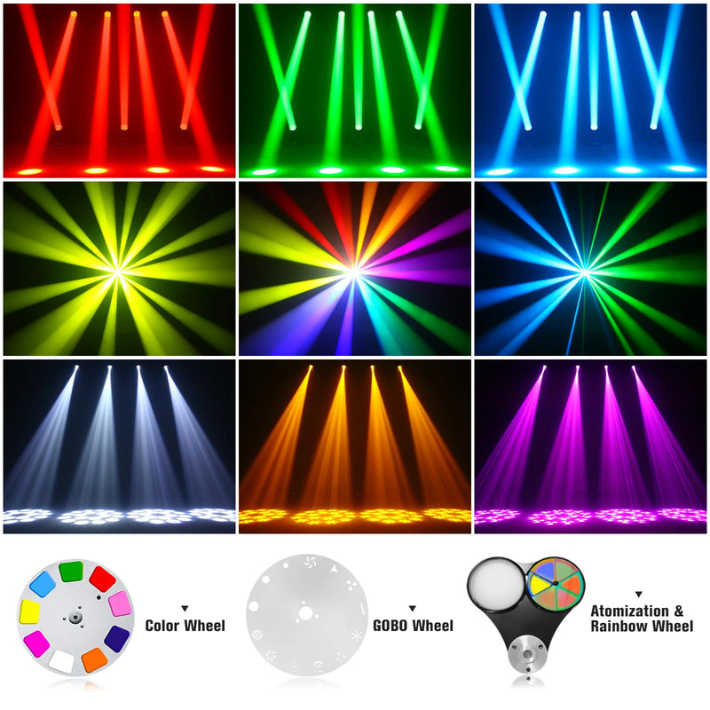 Lyre LED beam 150 W, faisceau de 4°, 14 gobos, prisme 18 facettes